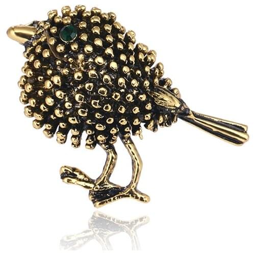 WEIMANJINGDIAN New Arrival Antique Gold Color Plated Fat Bird Metal Brooch Pins for Women Bohemian Jewelry