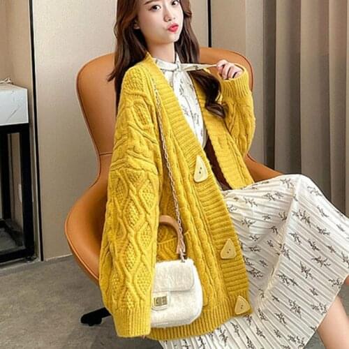 Sweater Jacket Women Autumn Winter Korean Style Knitted Sweater Cardigan Women Loose Single-Breasted Long Cardigan Coat