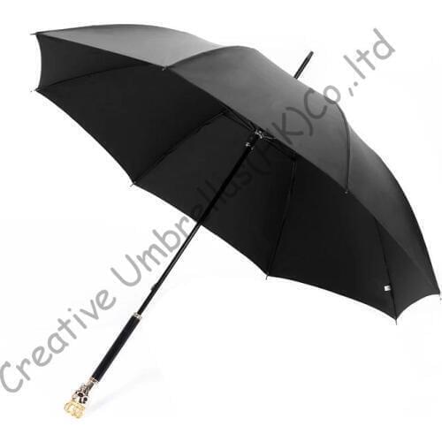 Straight golf umbrellas 10mm metal shaft and 4.0mm fiberglass ribs,hand open,windproof,skeleton head,skull handle crown
