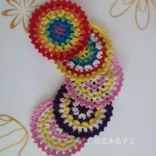 2016 new fashion 12 pic/lot fashion colorful cottoncrochet round doilies for home decor tea table pads coaster rainbow colored
