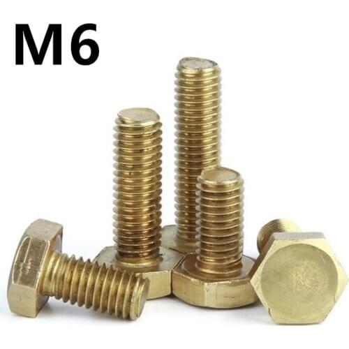 40PCS DIN933 M6x10/12/16/20/25/30/35/40/45/50/60mm GB5783 Brass Screws Copper Bolts Hexagon Head Screws Threaded Up To The Head
