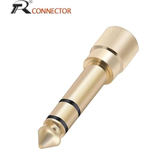 1PC Gold-plated adapter Jack 6.35mm 3pole stereo male plug with inside screw to 3.5mm jack stereo female socket converter