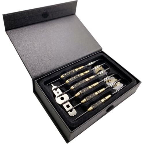 6 Pieces/set of Professional Darts 16.5cm24g Black Gold Steel Tip Darts Gift Box Set and Aluminum Dart Rod Outdoor Sports