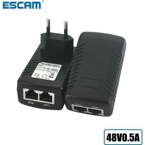 ESCAM POE injector Ethernet CCTV Power Adapter 15.4W,POE pin4/5(+),7/8(-) Compatible with IEEE802.3af for CCTV IP cameras