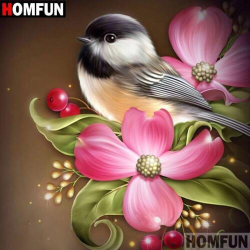 HOMFUN 5D DIY Diamond Painting Full Square/Round Drill "Pink flower" 3D Embroidery Cross Stitch gift Home Decor A00709