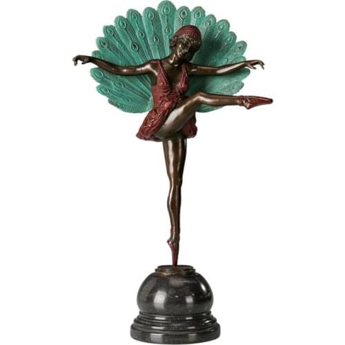 Large Peacock Dance Statue Figurine Bronze Female Dancer Sculpture Vintage Art for Home Decoration 56CM