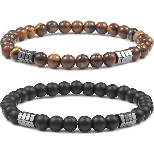 Geometric Men Bracelet Minimalist 6mm Beads Natural Lava Tiger Eye Stone Charm Distance Bracelets Homme Fashion Jewelry Gifts