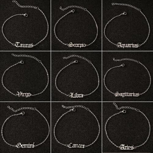 Old English Letter Zodiac Charm Anklet Vintage 12 Constellation Ankle Bracelet for Women Fashion Jewelry Foot Leg Accessories