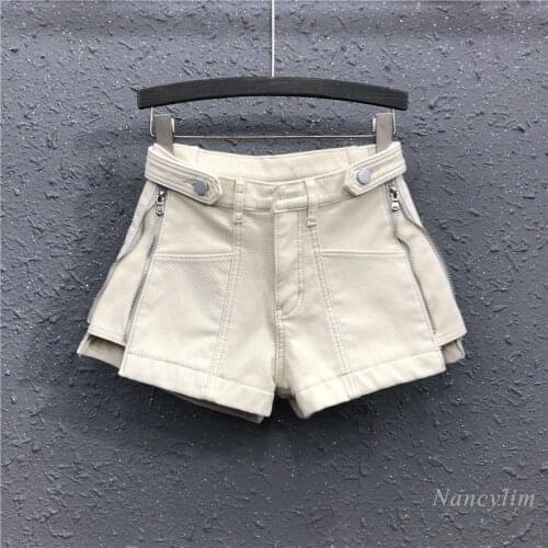 Apricot Hot Pants Women Summer New Split Casual Slimming High Waist Wide-Leg Denim Shorts Korean Fashion Black Short Femme