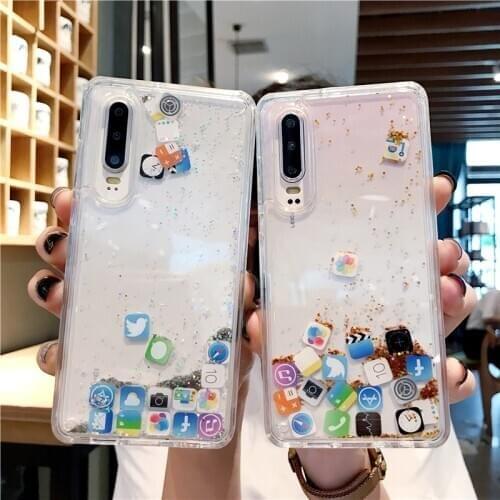 APP Pattern Liquid Phone Case For Samsung Galaxy A50 A30S A50S A51 A70 A70S A71 A91 M80S Dynamic Glitter Quicksand Cover Cases
