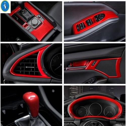 Door Handle Bowl / Window Lift Button / Gear Shift Head Knob / Air AC Outlet Vent Red Cover Trim For Mazda CX-30 2020 2021