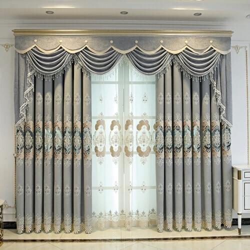 European Luxury Curtains Shading for Living Room Large Hollow Atmosphere Villa Bedroom Embroidered Curtains Tulle Valance Custom
