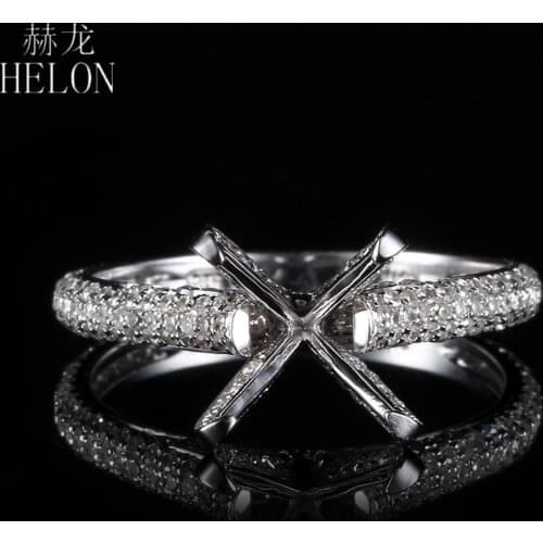 HELON Round Cut 7-8mm Solid 14k White Gold 0.7ct Real Natural Diamonds Women Fine Jewelry Semi Mount Engagement Wedding Ring