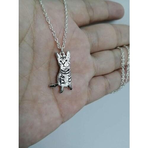 Hiphop Style Boho Chic Little Cute Kitten Cat Really 925 Silver Necklace Sweetheart Baby Pet Pendant Girl Gift fashion Jewelry