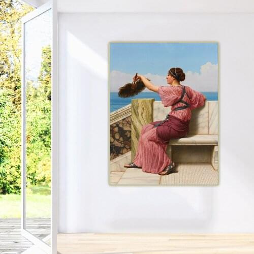 Holover Canvas Oil Painting John William Godward"The Signal"Classical Marble Architecture Aesthetic Wall Home Room Decoration
