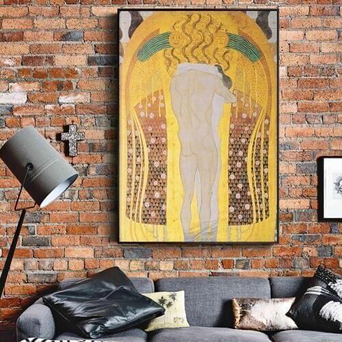 Kiss For Whole World Paintings On The Wall By Gustav Klimt Reproductions Wall Art Canvas Cuadros Pictures For Living Room Decor