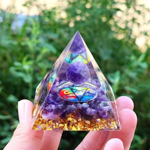 Collectible Orgone Pyramid Energy Generator Balancing Positive Energy Natural Gemstone Stone Ornaments Home Decor Purple