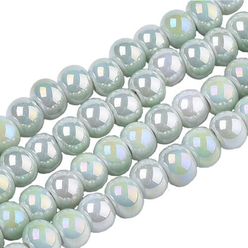 1 Strand Handmade Round AB Color Plated Bright Glazed Electroplate Porcelain Beads Crafts For DIY Jewelry Making 7x6mm 68"