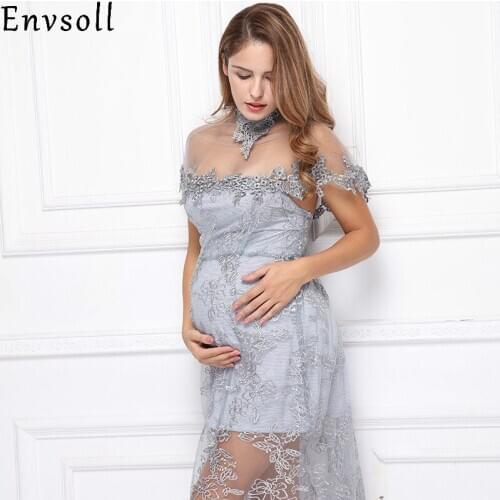 Envsoll Maternity Dresses Lace Flower Dress Pregnant Photography Props Dress Fancy Pregnancy Photo Shoot Studio Clothing