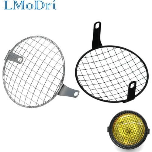 LMoDri Universal Motorcycle Front Headlight Cover Mesh Grille Lampshade Mesh Grill Mask Protector Retro Grid Steel Shield
