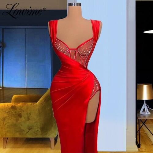Lowime 2021 Newest Celebrity Dresses Illusion Party Gowns 2021 Arabic Women Long Red Prom Dress Vestido De Festa Evening Dresses