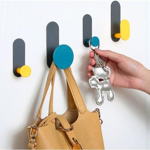 4PCS Home Decorative Carbon Steel Wall Hook Behind-door Key Bag Coat Clothes Hanger Hook Punching-free Bathroom Tower Hanger