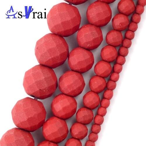 Natural Red Hematite Rubber Stone Matte Round Faceted Beads For Jewelry Making 2/3/4/6/8/10mm Spacer Beads Diy Bracelets 15"