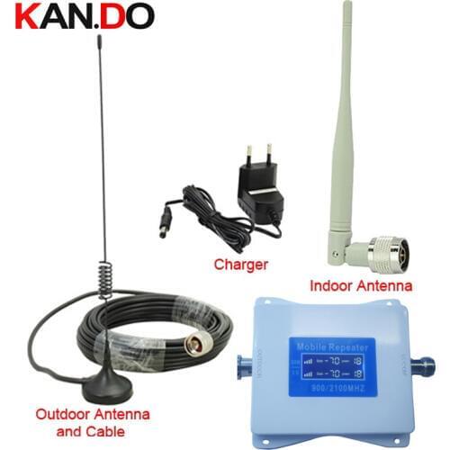 Cheap 2G+3G repeater w/ cale antenna 22 dbm 65dbi LCD display dual bands GSM 3g booster repeater DCS 900 2100mhz 3g booster