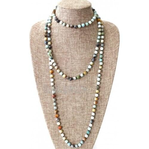 Boho chic Knot Beads Necklace Knot Amazonite Beads Layering Long Necklace NM23842