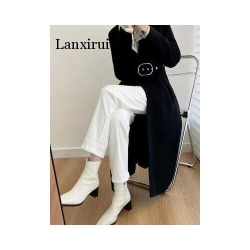 High Waist Woolen Coats Female Korean Style Autumn Winter Woman Parkas Casual Outerwear Long Sleeve Abrigos Mujer Invierno