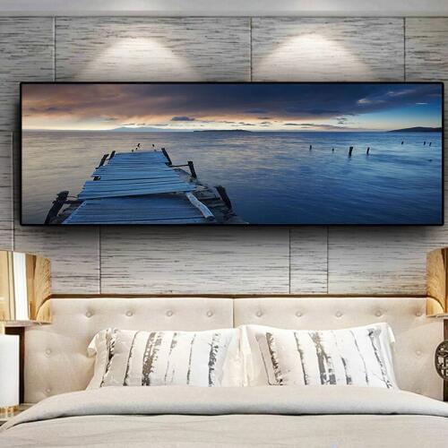 Natural Sea Sunset Bridge Landscape Canvas Painting Cuadros Posters and Prints Mediterran Wall Art Picture for Living Room