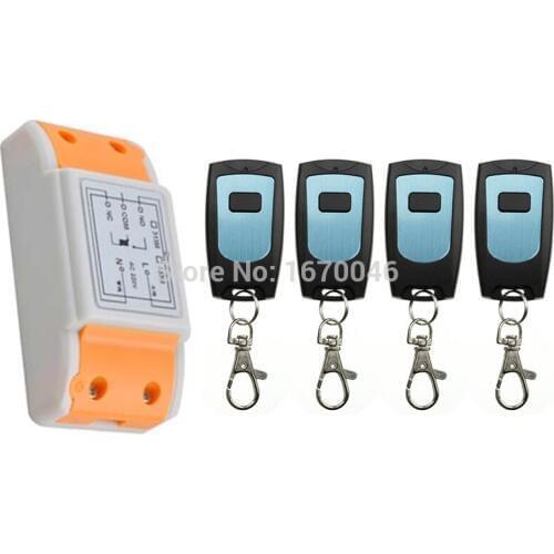 Latest AC220V 1CH 10A Remote Control Light Switch teleswitch Relay Output Radio Receiver Module and 4 *Waterproof Transmitter