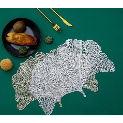 PVC Hot Stamping Special-Shaped Ginkgo Leaf Hollow Insulation Placemat Home Decoration Leaf Placemat Ginkgo Leaf Table Mat