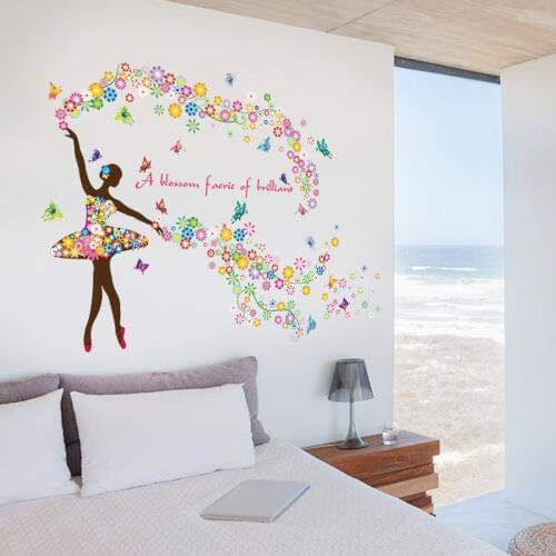 Romantic flower fairy wall sticker DIY butterflies Mural for living room nursery kids room Baby bedroom decoration children gift