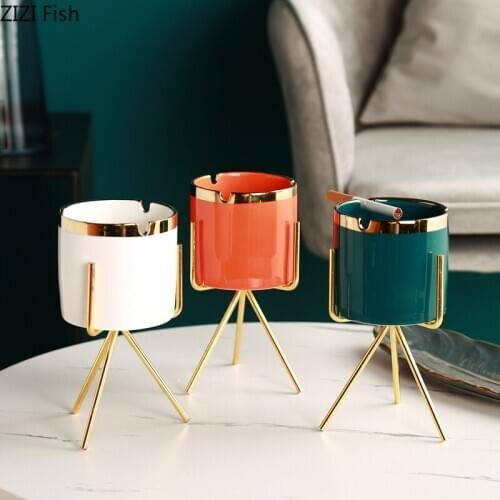 Luxury Ceramic Ashtray Decor Creative Trend Home Living Room Cigarette Tray Anti-flying Gray Ashtray with Lid Gift for Boyfriend