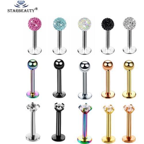 1Pcx3 Style crystal Ball Lip earring Stud 1.2x6/8x3mm Stainless Steel Labret piercing Cartilage Tragus Pircing Body Jewelry