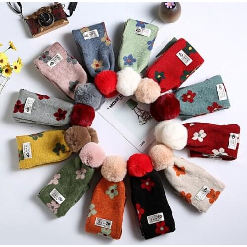 New Boy&Girls Winter Scarf Pompom Baby Scarf Warm Kids Neck Scarves Knitting with Fur Ball Neckerchief foulard echarpe Wholesale