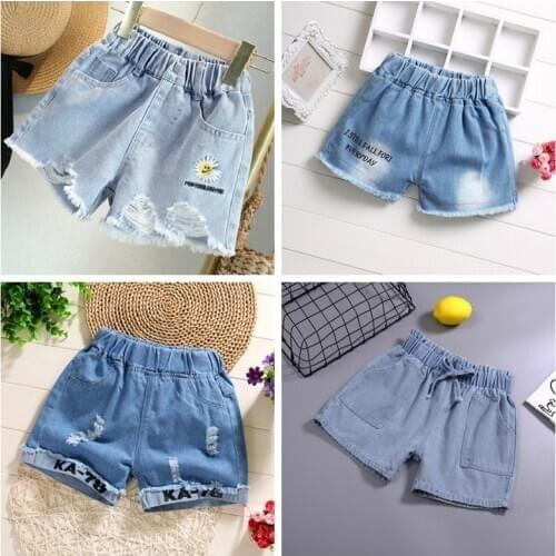 Girls Shorts Baby Summer New Casual embroidery Sweet Red Lips Denim Shorts Childrens Girls Denim Pants for 3-15 Y wear