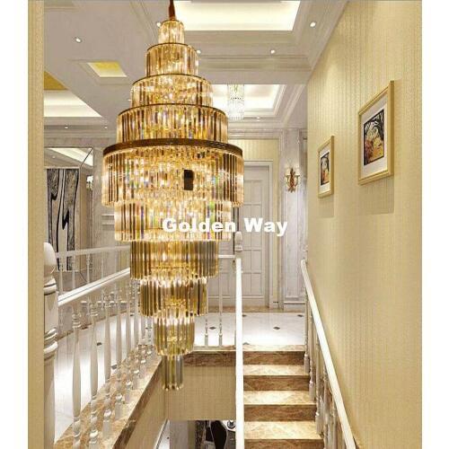 Modern Luxury Golden Crystal Chandelier Villa Penthouse Living Room Staircase Crystal Lamp Lights Hotel Lighting 100% Guaranteed