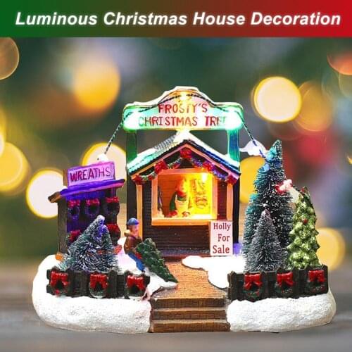 LED Luminous Christmas House Cake Decoration Childrens Christmas Gift Luminous House Christmas Ornaments Resin Desktop Ornament