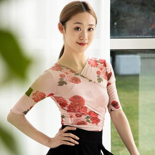 Floral Ballroom Dance Tops Women Tap Dance Outfit Latin Practice Wear Summer Clothes Stage Costume Modern Dance Wear JL3006