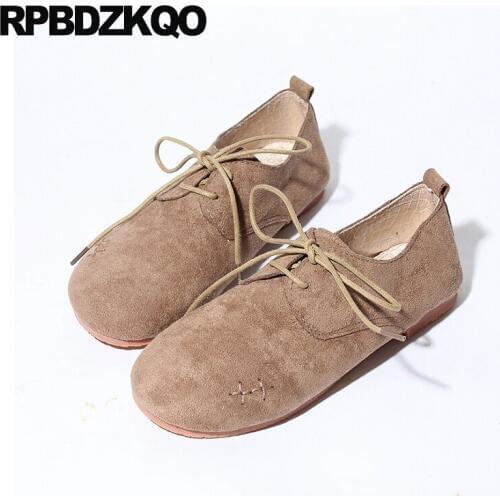 Lace Up 5 Ladies Traditional Chinese Shoes China Mori Girl Round Toe Brown Suede Wide Fit Retro 2018 Flats Green Women Cheap