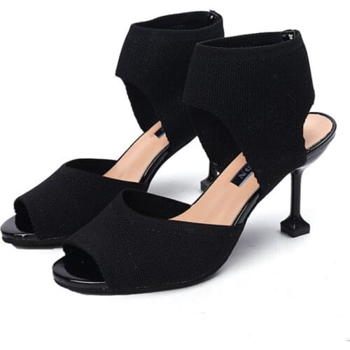 Summer open-toed fish mouth Roman sandals female set feet flying woven hollow European and American stiletto sandals high heels