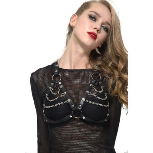 BODY Chain Trendy Leather Harness Rave Bra Womens Belt Goth Body Bondage Handcrafted chest Garter Belts PUNK DARK Clothing