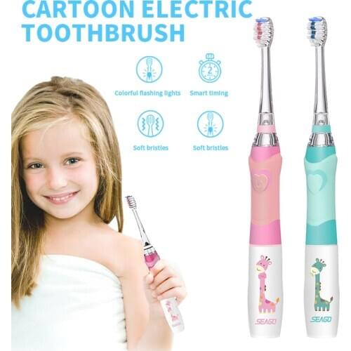 Cartoon Pattern Children Sonic Electric Toothbrush Battery LED Sonic Kids Tooth brush Smart Timer with Soft Replacement Brush
