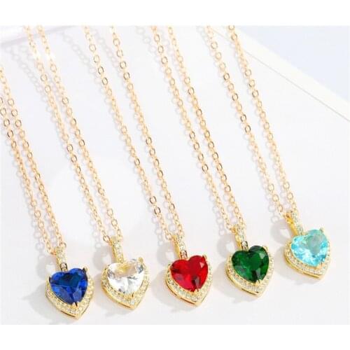 1Pcs Shiny Crystal Heart Necklace For Women Gift Jewelry Minimalist Bling Colored Zircon Geometric Clavicle Chain Choker N213