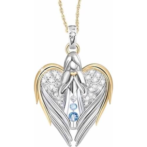 1pc Sliver Crystal Zircon Rhinestone Design Angel Wings Sweater Chain Pendants Necklaces For Women Angle Girl Gift