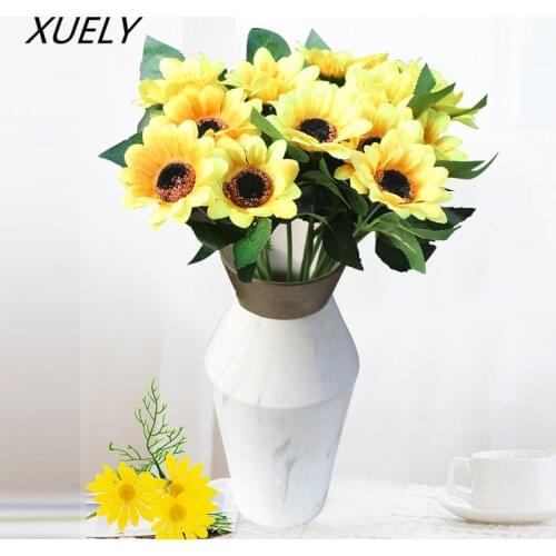 10pcs/Bouquet Yellow Silk Sunflower DIY Silk Flower Artificial Flower Wedding Party Home Christmas Decoration Material
