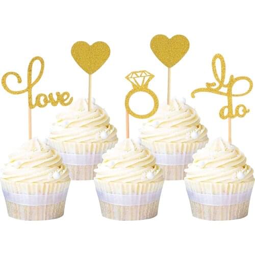 12pcs Glitter Wedding Cupcake Toppers Diamond Ring I Do Cupcake Topper for Wedding Engagement Bridal Shower Cake Decorations