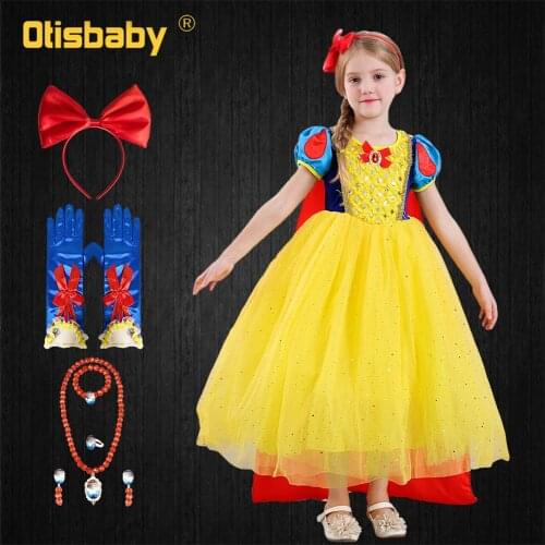 2021 Christmas Girls Puff Sleeve Snow White Princess Dress + Long Cape Halloween Elegant Girl Party Children Disguise Costume